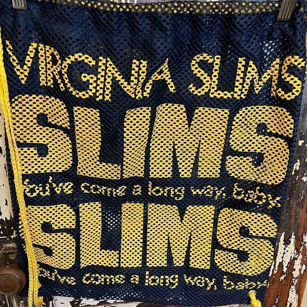 1986 Virginia Slims cigs promo drawstring beac bag.